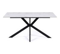 IDMarket – Table à manger Alix 8 pers, pied araignée noir, plateau effet marbre blanc Alaska 160 cm