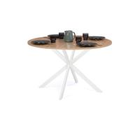 IDMarket Table à manger ronde Alix 6 personnes pied araignée bois et blanc 110 cm