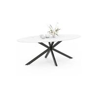 IDMarket - Table ovale ALIX - Plateau effet marbre blanc, pied noir - 200 cm - 10 personnes