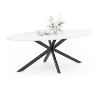 IDMarket - Table ovale ALIX - Plateau effet marbre blanc, pied noir - 200 cm - 10 personnes