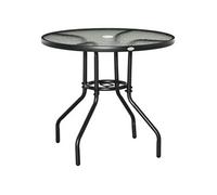 Outsunny Table à manger de jardin Ø 80 x 72 cm – plateau verre trempé, trou parasol, noir
