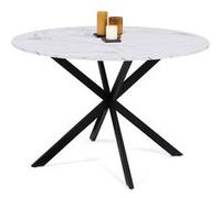 IDMarket – Table ronde fixe ALIX – Plateau effet marbre blanc, pied araignée noir – 6 pers – 110 cm