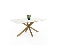 IDMarket Table à manger ALIX 8 pers. pied araignée laiton plateau effet marbre doré ALASKA 160 cm