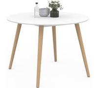 IDMarket - Table à Manger Ronde Angela 4 Personnes Blanc Pieds Bois 110 cm