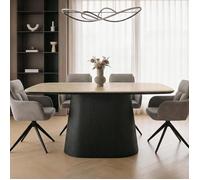 Table à Manger GRANO 180 x 90 cm Pour 6 à 8 Personnes Beige et Noir avec Plateau en Céramique Aspect Travertin, Piètement en Colonne