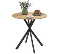 HOMCOM Table à Manger Ronde pour 2 Personnes Table de Cuisine 80 cm Style Industriel avec Plateau Aspect Bois et piètement croisé en Acier, Blanc chêne