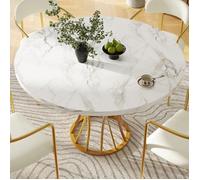 Table à manger Maisentiel MDF marbré pieds dorés 80x80x76 cm design élégant cadre métal stable pour petit comité