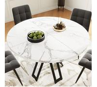 Table à manger Maisentiel ronde 100x100x76 cm au design classique plateau MDF marbré pieds métal noirs