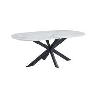 Table à Manger MANON - 200x90 cm - Céramique Marbre Blanc & Pied Métal Noir