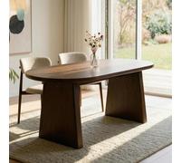 Table à manger MARIAN 180 x 90 cm ovale, placage chêne marron foncé - Table de salle à manger avec panneau MDF de 50 mm d'épaisseur, table de cuisine avec bord biseauté, table avec cadre de joues