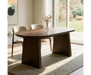 Table à manger MARIAN 180 x 90 cm ovale, placage chêne marron foncé - Table de salle à manger avec panneau MDF de 50 mm d'épaisseur, table de cuisine avec bord biseauté, table avec cadre de joues