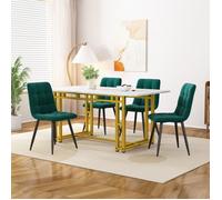 Table à manger moderne, 120x70 cm, 4 chaises de salle à manger en velours vert foncé, 1 table à manger des jambes en fer doré