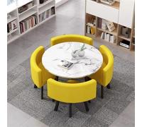Table a Manger Moderne avec Chaises Table a Manger et Chaises Ensemble de 4, Couvrant Une Superficie de 1㎡, Sensation d'assise Confortable(White and Yellow)