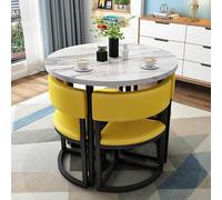 Table à Manger Moderne de 5 pièces pour 4, Table Ronde de Petit déjeuner de 80cm avec 4 chaises coussinées Douces, Cadre en métal économiseur d'espace pour Le Petit Appartement Cuisine Bureau Balcon,