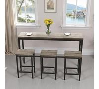 Table À Manger Moderne De Cuisine 148 CM, Table De Bar, Ensemble De Table Longue avec 3 Tabourets, MDF+Métal, Design Contemporain, pour Cuisine & Salle À Manger, Couleur Marron Gris