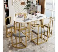 Table à Manger Moderne - Marque - Blanc - 6 Places - Chaises en Velours Gris