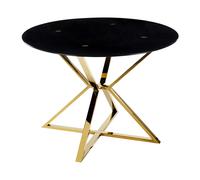Table à Manger Noir et Doré en Verre et Acier 105 cm Base en X Forme Sablier Bo