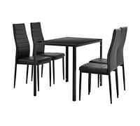 Table à Manger Noir + Kit de chaises en 4 pièces Noir