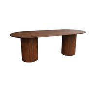 Table à manger oblongue bois d'hévéa et placage chêne 8 places noyer - L 220 x P 100 x H 73 cm - Estelle