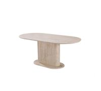 Table à manger ovale 6 à 8 personnes - Effet travertin beige - Bois MDF - LISE