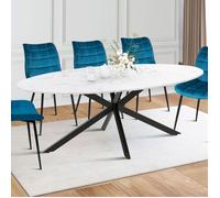 IDMarket - Table ovale ALIX - Plateau effet marbre blanc, pied noir - 200 cm - 10 personnes