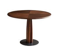 Table à manger Petite table ronde de couleur noyer, table de salle à manger en bois massif, table basse décontractée avec base en métal (taille : S : 35 pouces, M : 39 pouces) Table de salle à manger