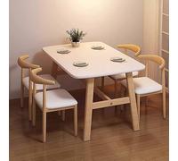 Table à Manger Plateau rectangulaire Blanc, 4 Pieds en métal de Couleur Bois, guéridon de Cuisine pour Le Salon, Montage Facile