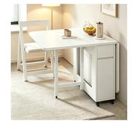 Table À Manger Pliable avec roulettes, Ensemble Table Extensible Et 4 Chaises, avec des Tiroirs Et des Étagères Ouvertes, Tables Pliante en Bois Massif, Adaptable À Tous Scénarios(White)