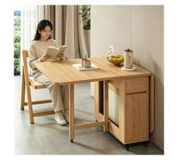 Table À Manger Pliable avec roulettes, Table Pliante en Bois Massif, avec des Tiroirs Et des Étagères Ouvertes, Ensemble Table Extensible Et 4 Chaises, Adaptable À Tous Scénarios(Yellow)