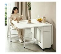 Table À Manger Pliable avec roulettes, Table Pliante en Bois Massif, avec des Tiroirs Et des Étagères Ouvertes, Ensemble Table Extensible Et 4 Chaises, Adaptable À Tous Scénarios(White)