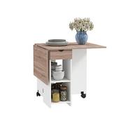 HomCom Table à manger pliable extensible 4 pers. – 2 abatt., tiroir, roulettes – blanc chêne clair
