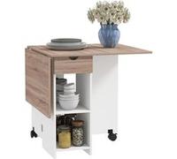 Table à manger pliable extensible 4 personnes - 2 abattants, 2 étagères, tiroir, roulettes - blanc aspect chêne clair Beige G