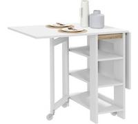 HOMCOM Table à Manger Pliable, Table Pliante Cuisine, sur roulettes, avec 2 abattants et 3 étagères, Design Moderne, Table de Cuisine pour Petits espaces, 120 x 60 x 75 cm, Blanc