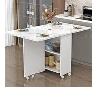 Table à manger pliante avec rangement à roulettes, design peu encombrant pour petites salles à manger et cuisines, étagère ouverte, 100 cm x 50 cm (couleur : A)