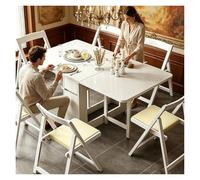 Table A Manger Pliante, Ensemble Table Et 4 Chaises, Avec Des Roues, Tables À Abattant Avec 4 Chaises , Tables À Abattant Rétractable En Bois Massif Avec Tiroir De Rangement, For Salon 1.4M(White)