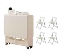 Table a Manger Pliante Ensemble Table et chaises de Salle à Manger en Bois Massif Table Pliante Extensible avec 4 chaises et Un tiroir Tables de Cuisine Pliantes multifonctionnelles(White)
