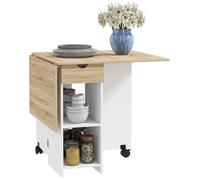 HomCom Table à manger pliable extensible 4 pers. – 2 abatt., tiroir, roulettes – blanc chêne clair