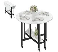 Table à manger pliante HOMCOM, table à abattants roulante avec étagère ouverte pour salle à manger, salon, petits espaces, marbre blanc