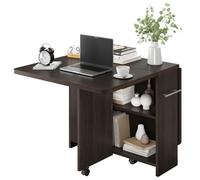 Table à manger pliante mobile 127x80x75cm - 2 étagères ouvertes - console extensible sur roulettes avec freins - coloris bois brun