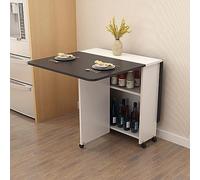 Table à manger pliante mobile avec 6 roues et 2 étagères de rangement ouvertes, table en bois pour petite salle à manger ou cuisine, design rectangulaire (couleur : C)