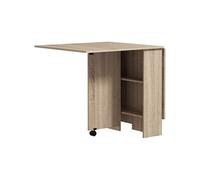 HOMCOM Table à manger table de cuisine pliante mobile sur roulettes 2 plateaux rabattables et 2 étagères intégrées 140 x 80 x 74 cm naturel