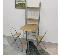 Table à Manger Pliante Murale, Ensemble de Table de Cuisine en métal avec 2 chaises à abattant, Grande étagère de Rangement, Petit Poste de Travail Pliable pour 2 Personnes, adapté aux Petit