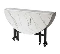 Table À Manger Pliante Ronde Portative,Table De Cuisine Portable For Petit Espace,Table À Manger Télescopique En Bois Avec 6 Roulettes,Adaptée À La Maison(White,120cm/47.2in)