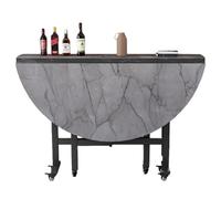 Table À Manger Pliante Ronde Portative,Table De Cuisine Portable For Petit Espace,Table À Manger Télescopique En Bois Avec 6 Roulettes,Adaptée À La Maison(Gray,100cm/39.3in)