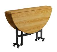 Table À Manger Pliante Ronde Portative,Table De Cuisine Portable For Petit Espace,Table À Manger Télescopique En Bois Avec 6 Roulettes,Adaptée À La Maison(Yellow wood,100cm/39.3in)