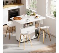 Table à Manger Pliante Roulante avec Roulettes et Rangement - Étagère et Porte - Table Multifonction 100x70x75 cm - Blanc