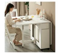 Table A Manger Pliante, Table Cuisine Pliante, Avec Des Roues, Tables À Manger Extensible En Bois Avec 4 Chaises, Tables À Abattant Rétractable En Bois Massif Avec Tiroir De Rangement(White)