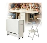 Table A Manger Pliante, Table Cuisine Pliante Et 4 Chaises, Portable Extensible Robuste Et Facile À In, Tables Extensible Avec Des Roues Ensemble De Tables À Manger, For Salon,Hospitalité, 1.4M(White)