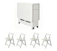 Table À Manger Pliante, Table Gain De Place avec 4 Chaises, Cadre Stable, Entretien Facile, Destinée À Maison, Cuisine Et Espaces Réduits(White)