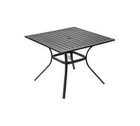 VEVOR Table à manger pour patio extérieur 940 mm, table de bistrot carrée en acier et métal pour 4 personnes, avec trou pour parasol de 38 mm, grand meuble toutes saisons pour jardin, véranda, noir
